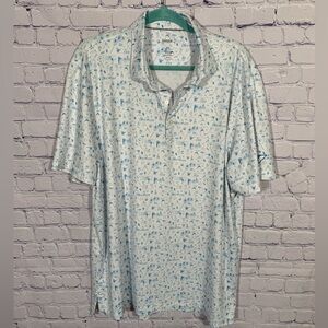 Johnnie-O Mens Baseball print Stretch Short Sleeve Polo Blue White Size XL Prep